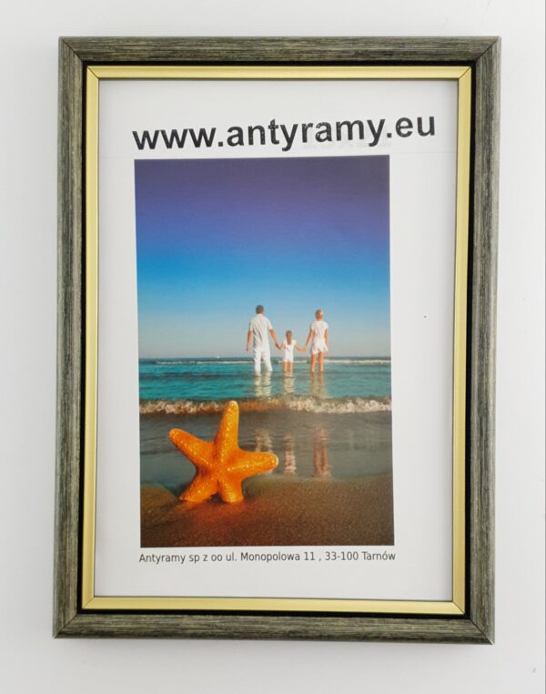 Rama Drewniana Szary Przecierany ze Złotym Paskiem – Loftowa Elegancja – Seria 059 H