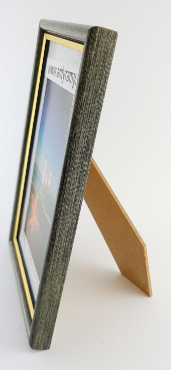 Rama Drewniana Szary Przecierany ze Złotym Paskiem – Loftowa Elegancja – Seria 059 H