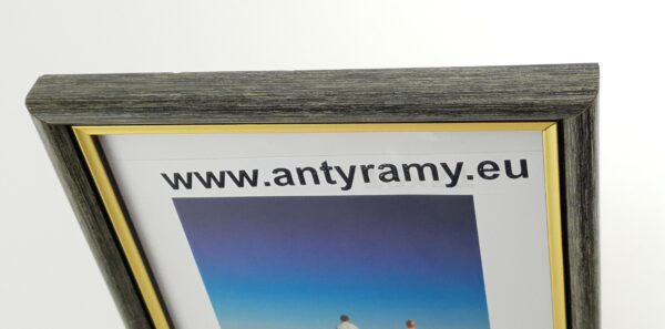 Rama Drewniana Szary Przecierany ze Złotym Paskiem – Loftowa Elegancja – Seria 059 H