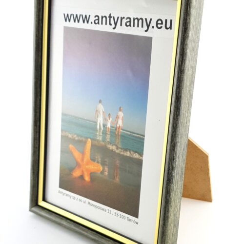 Rama Drewniana Szary Przecierany ze Złotym Paskiem – Loftowa Elegancja – Seria 059 H