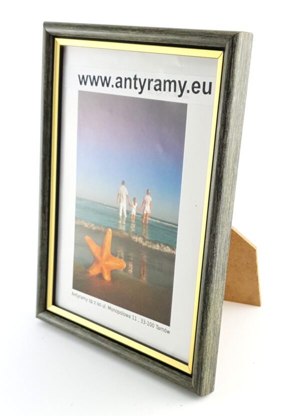 Rama Drewniana Szary Przecierany ze Złotym Paskiem – Loftowa Elegancja – Seria 059 H