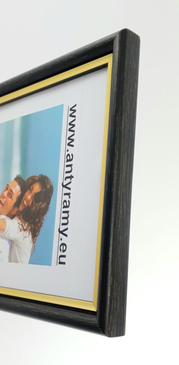 Rama Drewniana Czarne Przecierane Złotem – Antyczna Elegancja / Profil 060 CZ/