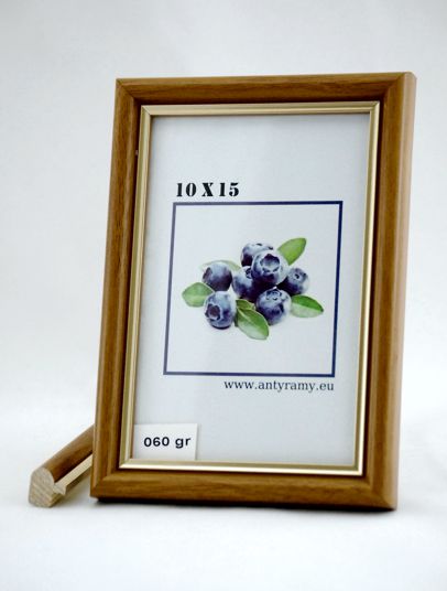 SKUTER Rama Drewniana Jasny Brąz (Grusza) ze Złotym Paskiem – Słoneczna Elegancja – Seria 060GR