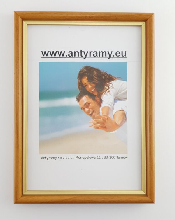 060gr (4) Rama Drewniana Jasny Brąz (Grusza) ze Złotym Paskiem – Słoneczna Elegancja – Seria 060GR