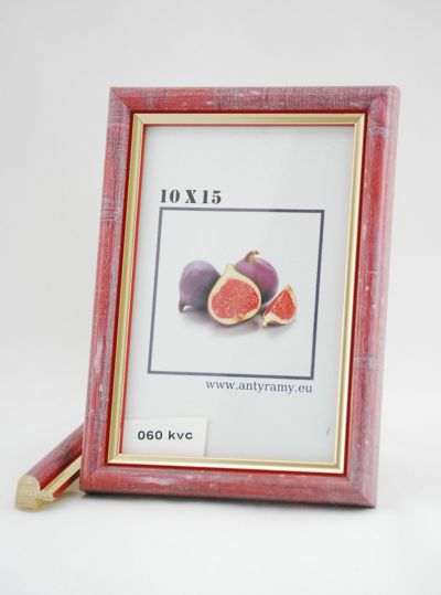 Rama Drewniana Czerwona Przecierana ze Złotym Paskiem – Styl Retro i Pasja – Seria 060KVC