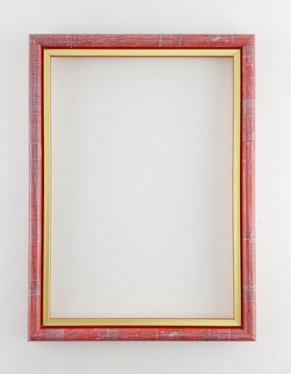 Rama Drewniana Czerwona Przecierana ze Złotym Paskiem – Styl Retro i Pasja – Seria 060KVC