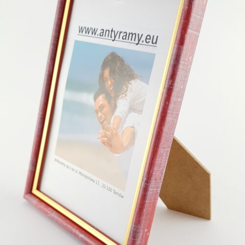 Rama Drewniana Czerwona Przecierana ze Złotym Paskiem – Styl Retro i Pasja – Seria 060KVC