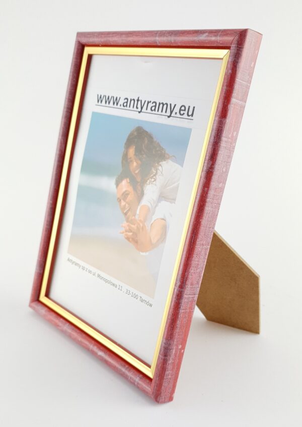 Rama Drewniana Czerwona Przecierana ze Złotym Paskiem – Styl Retro i Pasja – Seria 060KVC