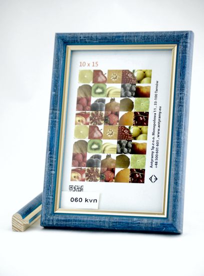 SKUTER Rama Drewniana Niebieska Przecierana ze Złotym Paskiem – Styl Vintage – Seria 060KVN