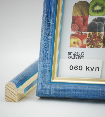 SKUTER Rama Drewniana Niebieska Przecierana ze Złotym Paskiem – Styl Vintage – Seria 060KVN