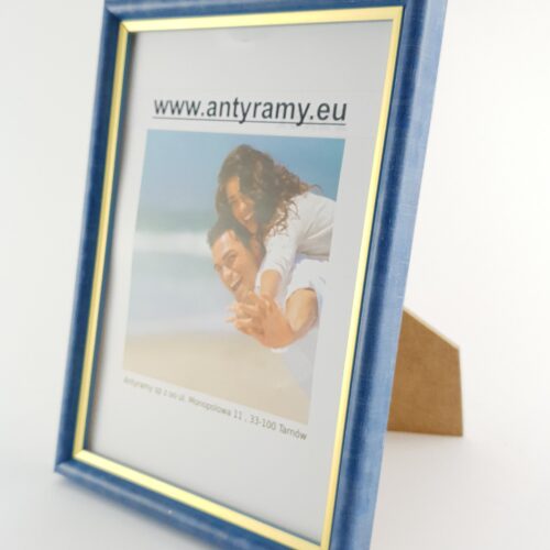 Rama Drewniana Niebieska Przecierana ze Złotym Paskiem – Styl Vintage – Seria 060KVN