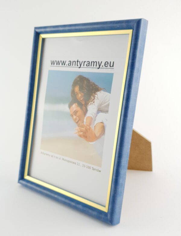 060krn (7) Rama Drewniana Niebieska Przecierana ze Złotym Paskiem – Styl Vintage – Seria 060KVN