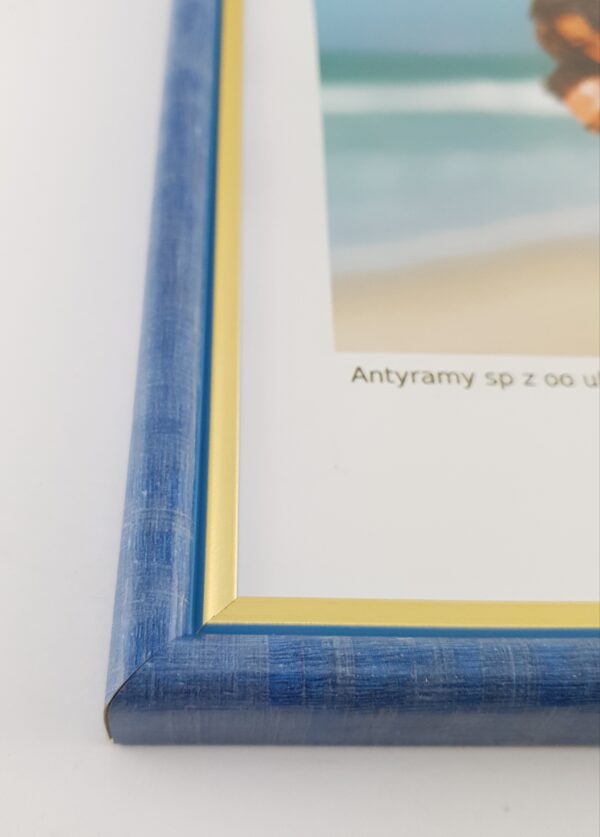 060krn (8) Rama Drewniana Niebieska Przecierana ze Złotym Paskiem – Styl Vintage – Seria 060KVN