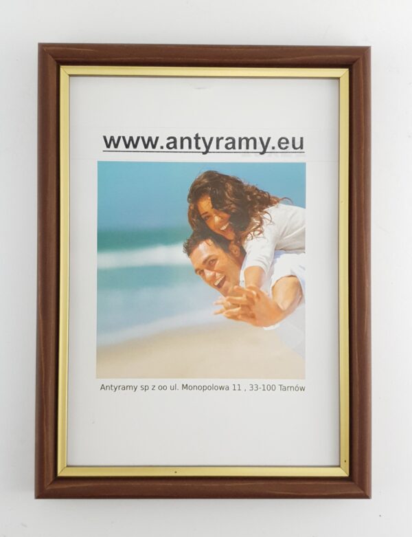 Rama Drewniana Brązowa ze Złotym Paskiem – Klasyka i Styl / Profil 060 PB/