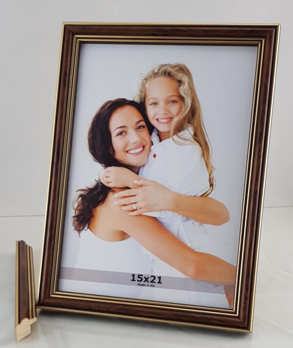 Rama Drewniana Ciemny Brąz z Podwójnym Złotem – Klasyczna Elegancja – Seria 915 /M/