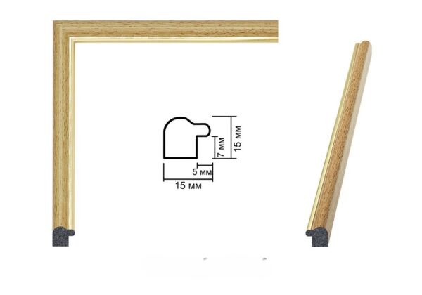 Rama z Tworzywa Jasny Dąb ze Złotym Paskiem – Nowoczesny Szyk 060pJBZP