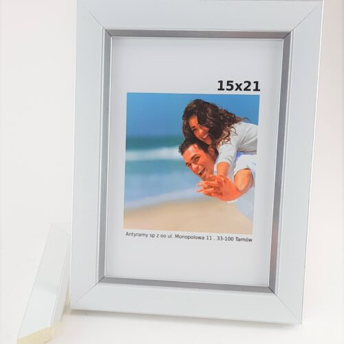 Nowoczesna Rama Foto Biała ze Srebrną Wstawką – Seria Gloria